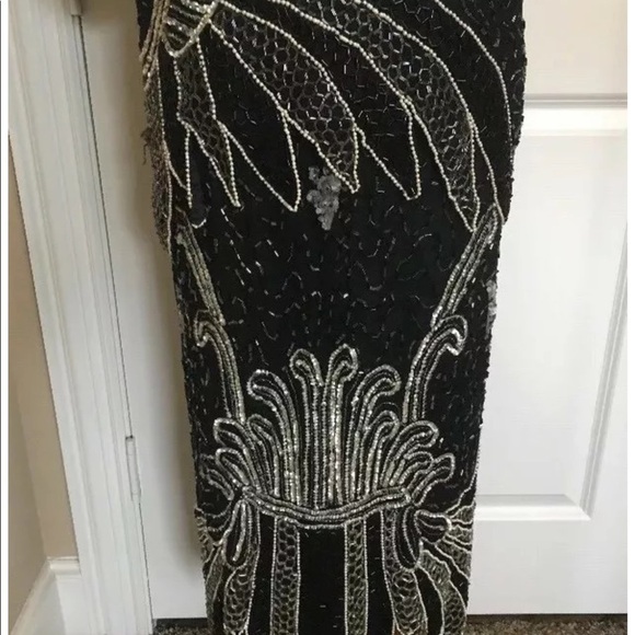 Linsiano Womens Vtg Medium Silk Black Silver Sequins Beads Pearls VLV Formal - Picture 3 of 8